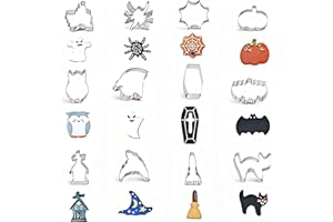 Adicloz 12PCS Moldes de Galletas, Moldes De Emplatar Halloween, Cortador Galletas Halloween Calabaza, fantasma, gato, araña, murciélago, forma de sombrero, Acero Inoxidable Galletas Cortador