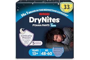 HUGGIES DryNites, Pyjama Pants, Boys 13+ Years (48-60KG), 33 x Bedwetting Pants, Up to 100% Leak Free Nights