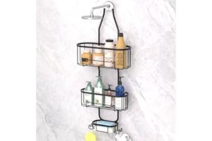 CHRERNA Hanging Shower Caddy,Bathroom Storage Shower Shelf with Soap Dish, Rustproof Stainless Steel Bathroom Shelves No Drilling,Shower Storage Shampoo Holder for Bathroom,Black,3 Tier