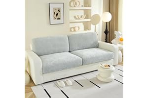 WEYOND Individual Chenille Sofa Seat Covers, Washable Stretch Couch Cushion Covers Sofa Covers for 2 Seater and L Shaped Sectional Sofas, Non-Slip Furniture Protector (2 Pieces, Light Grey)