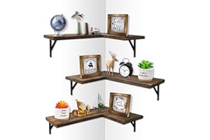 Mailesi Wooden Corner Floating Shelves Wall Mounted Shelf, 3 Set Rustic Wooden Wall Storage Organizer Invisible Shelves for Bedroom, Living Room, Bathroom, Kitchen, Office, Farmhouse Decor