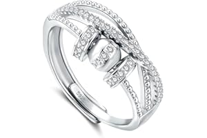 Bewenda Silver Anxiety Ring for Women, 925 Sterling Silver Fidget Rings for Anxiety People, Anti-Stress Spinner Thumb Rings with Beads Zirconia, Adjustable Anti-Anxiety Stressring with Jewellery Box