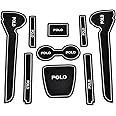Car Drome - The Mat Store Rubber Car Drome Door Cup Mats Interior Accessories Compatible for Volkswagen Polo - Set of 9 (Black White_Trim)