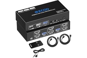 ROFAVEZCO HDMI KVM Switch Dual Monitor 4K 60Hz USB 3.0 2 porte con Hotkey 18Gbps HDCP2.3 2x HDMI Display esteso Condividi 2 PC con una tastiera Mous HDR D-olby Vision VRR Telecomando IR