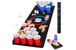 Farnirvana Gobelet Beer Pong Kit, Jeux à Boire Gobelets Contenant 32 Balles de Bière Pong (16 Rouge + 16 Bleu), 1 Set de Table e 8 Balles, Réutilisables, pour Faire la fête, Une Réunion d'amis