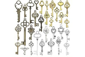 Bzzerumy Lot de 31 Clés Anciennes pour Décoration Vintage - Pendentifs de Style Rétro pour Projets de Bricolage, Mariages et Décorations