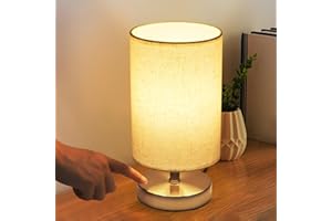 DAMORON Touch Bedside Lamp, LED Modern Nightstand Lamp, Fabric Shade, Table Lamps for Bedroom, Table Lamp for Bedroom and Living Room, LED Bulb Included