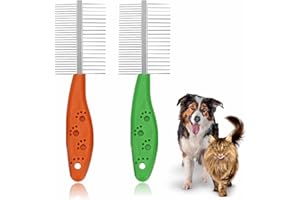 ADLAM Dog Grooming Comb Heavy Duty Professional Shedding Brush Durable Dog Detangler Brush With Handle Pet Comb Metal Teeth Double Sided Fur Rake Tool Deshedding Comb Reusable Pet Trimmer Supplies (1Pc)