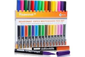 Reaeonat Whiteboard Markers, 15 Pack Colour Fine Tip Dry Wipe Erasable White Board Pens for Adult Kids Writing Home School Office Uses
