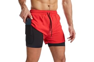 Danfiki męskie spodenki sportowe 2 w 1 z kieszeniami sportowymi, szybkoschnące, legginsy sportowe z kieszenią na spodniej warstwie stretchowej