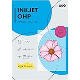 PPD A4 X 50 Films Transparents pour Rétroprojecteur, Impression Jet d'Encre, 10 Feuilles OHP Premium, Noirs Profonds, PPD-34-
