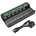 EBL 12+2 Bay LCD Rechargeable Battery Charger for AA AAA C D Ni-MH Ni-CD Rechargeable Batteries & 9V NiMH Ni-CD Li-ion Rechargeable Batteries, with Battery Detection Technology (AC Power Supply)