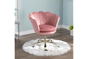 WAHSON OFFICE CHAIRS Wahson Aksamitne krzesło do biura domowego, obrotowe krzesło z regulacją wysokości, krzesło do pracy bez podłokietników ze złotą podstawą, krzesło biurkowe do sypialni/toaletki (różowe, aksamit)