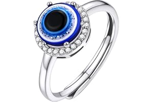 Supcare Anillo de Ojo Turco Anillo de Dedo Ojo de Diablo Azul Anillo Bisutería Plata de Ley 925 Anillo Giratorio Divertido Adjustable Abierto con Regalo de Caja