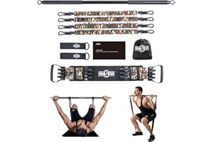 INNSTAR Portable Home Gym Set with Workout Bar, Bench Press Set, Squat Resistance Band, Door Anchor and More-Full Body Workout Equipment to Build Muscle and Shape Body