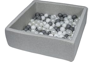 Velinda Bällebad Ballpool Kugelbad Bällchenbad Kinder-Pool mit 150 Bällen/90x90cm (Farbe der Bälle: weiß, perlweiß, grau)