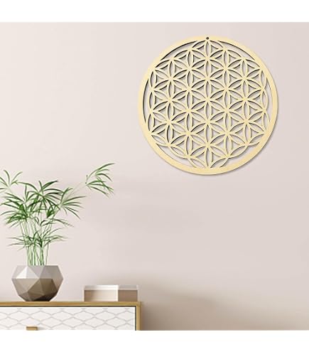 Décoration Murale Fleur De Vie En Bois Sculpté - Mandala Chêne Doré 70 Cm | Art Mural Zen Pour Salon, Chambre