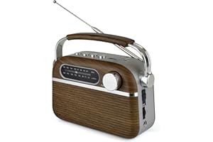 LLOYTRON "Vintage" Style AM/FM Radio with MusicStream- Portable and Rechargeable - MP3 Playback via USB or Micro SD - Mains or Battery Powered - N6403WD - Wood Effect