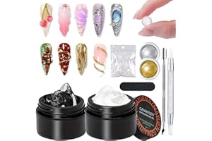 GZMAYUEN Gel 3D Nail Art Set - 2Pcs Transparent Blanc Solid Sculpture Builder Gel D'extension d'ongle pour Ongle Construction, 2Pcs Poudre Chrome Ongle Or Argent