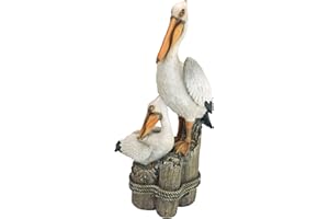 Design Toscano Perchoir de Pélicans de Décor Côtiers d'Océan Statue d'Oiseau pour Jardin, 61 cm, polyrésine, palette complète de couleur
