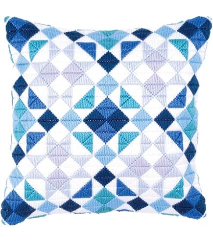 VERVACO Borduurpakket Kussen Kleurrijke Ruiten - Langsteek DIY Kit 40x40 Cm Voor Beginners En Volwassenen