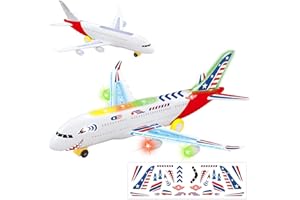 Ynybusi Large Airplane Toy with Universal Wheels, LED Lights, Engine Sounds & Sticker Decals, Sensory Educational Toy for 3+ Year Old Boys & Girls, Birthday & Festive Gift