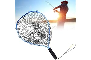 GCROET Crab Trap Floats Kescher Fliegenfischen Landung Forelle Netzfischerei Cast Net Catch and Release Net Ultra-Light-Aluminiumlegierung Gummi Dip Net Blau-Schwarz