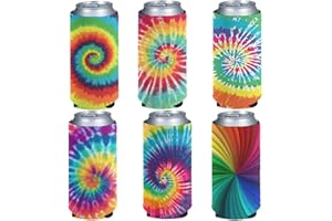 Kuiaobaty Slim Can Cooler Sleeve 6 Pack Can Sleeve for 12oz Skinny Sleeves for Cans,Rainbow Tie-dye Print Can Holder Cover,Resuable Neoprene Print