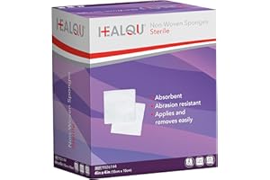 Healqu| Tampons en gaze non tissés - Éponges chirurgicales stériles - Éponges en gaze médicale super absorbantes pour le pansement, le débridement, la préparation (4 x 4 boîtes de 50, stériles)