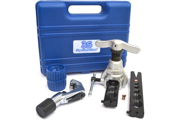 3S SuperSamaStore Dudgeonnière à Friction en Mallette avec Tête Excentrique et Embrayage, Jauges Métriques et en Pouces, Coupe-Tube et Ébavureur, Kit Utils d'Évasement Professionnelle pour CVC