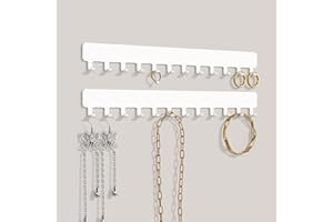 Josmimic Kettenhalter Schmuckaufbewahrung Wand - Robuster Schmuck Organizer für Halsketten, Armbänder und Ohrringe - Platzsparende Lösung, Einfache Klebemontage, Metall, Weiß