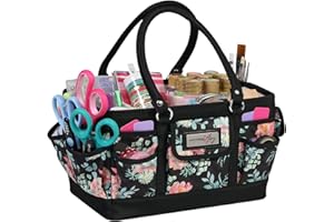 Everything Mary Craft Bag Organizer Tote, Floral - Storage Art Caddy for Sewing & Scrapbooking - Crafts Supply Carrier w/Handle for Supplies & Tools Black Floral