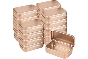 Forever bene Caja de metal pequeña con tapa, color oro rosa, 20 latas de metal con tapas, toallitas para lentes, contenedor de almacenamiento, mini caja portátil vacía con bisagras para organizar