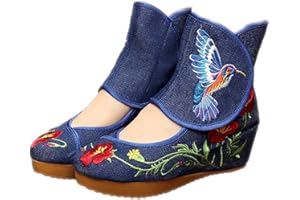 Lazutom Women Lady Vintage Chinese Style Embroidery Platform Wedge Dancing Shoes