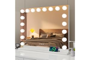 ‎EKLIPT eklipt Schminkspiegel mit Beleuchtung 80x60cm Hollywood Spiegel mit Beleuchtung Kosmetikspiegel 18 LED Licht 3 Lichtfarben mit USB 10X Vergrößerung Touch Control Tischplatte (18LED-Weiß)