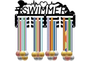 CREATCABIN Porta Medaglie Nuotatore Appendini per Medaglie Nuoto Medaglia Titolare Espositore Sport Metallo Appeso Premi Ferro Piccolo Supporto Decorazione per Parete Gara di Casa Corsa Calcio 9x13cm