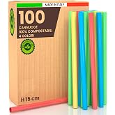 100 Jumbo Wide Coloured Straws for Cocktails, 15 cm x 8 mm, Reusable, Ideal for Parties, Events, Drinks, Made in Italy, Rigid