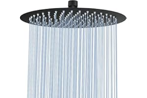 Rain Shower Head, VIGIME 12 Inch Round High Pressure Showerhead, Ultra-Thin Stainless Steel 304 High Flow Rainfall Shower Head with Silicone Nozzle - Matte Black