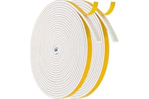 FELUOG Taśma uszczelniająca do drzwi, okien, 6 mm (szer.) x 3 mm (śr.) / 12 m (dł.) samoprzylepna taśma piankowa, uszczelka do drzwi, uszczelka gumowa do izolacji akustycznej, biała