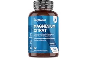 ‎WEIGHTWORLD Magnesiumcitrat Kapseln gepuffert - 444mg Elementares Magnesium pro Portion - 240 vegane Kapseln - 4 Monate Vorrat Magnesium trägt zur Verringerung von Müdigkeit & Erschöpfung bei (EFSA) - WeightWorld