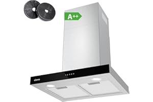 CIARRA CBCS6102 Classe A+++ Cappa Aspirante 60 cm 650 m³/h Touch Control 4 Livelli Inclusa Booster Scarico Ricircolo Aria Montaggio a Parete Acciaio Inox con Filtri Carbone CBCF003