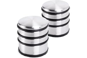 Oxid7® 2x Butoir de porte en acier inoxydable brossé mat ⌀ 8,7cm, hauteur: 8cm | Butoir de porte massif 1,1 kg aussi pour portes lourdes | 3 anneaux en caoutchouc de haute qualité comme protection