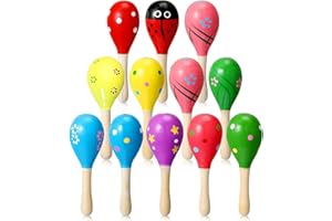 KOMUNJ 12 Pezzi Maracas Strumento Musicale, Giocattoli per Bambini Sonaglio in Legno, Adatto per L'educazione Della Prima Infanzia, Feste per Bambini, divertimento musicale, Colore casuale