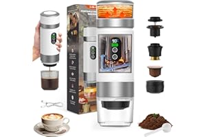 VHV Caffettiera Portatile, 3 In 1 Macchina per Caffè Viaggio - Senza Fili & Auto-Riscaldante - Con Batteria 7500mAh, 20 Bar di Pressione - Adatto a Varie Scene Portatili e Regali (Bianco)