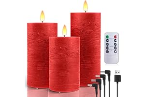 AiiBowy Candele LED Ricaricabili USB [3 pezzi] Candele a Pilastro Elettriche a LED Senza Fiamma, Tremolanti con Timer Remoto, Candele LED per Matrimonio Festa Halloween Natale Decorazione Della Rosso