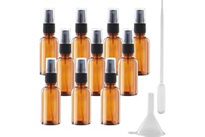 DUBUOZA 10Piezas Bote Spray Pulverizador Cristal Ambar,30 ml pulverizador cristal, con gotero y embudopara aceites esenciales, perfumes, masajes, cuidado del cabello y viajes