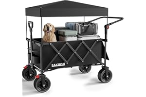 STROLKING 3 in 1 Bollerwagen Faltbar mit Bremsen 150L 136KG Belastbar,Utility Bollerwagen mit abnehmbarem Verdeck, mit großen All-Terrain-Strandrädern und Getränkehaltern, Schwarz