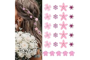 LUXVARA 25 Pinzas Horquillas para El Pelo con Flores, Rosa Horquilla con Diamantes de Imitación, Horquillas Decorativas para El Pelo, para Fotos, Uso Diario, Fiestas, Bodas