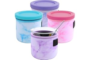 JOYEONDEF 4 Pack Reusable Ice Cream Neoprene Sleeve Ninja Creami Deluxe Container Sleeves 16 oz Insulated Sleeves for NC301 NC300 NC299AMZ Series