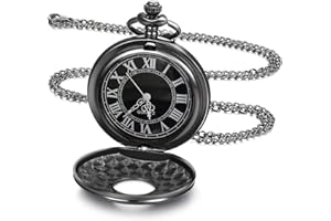 Yaomiao Halloween Vintage Taschenuhr für Herren Glatt Quarz Taschenuhr mit Kette Antik Kettenuhr mit Römisch Ziffern für Papa Damen Weihnachten Geburtstag